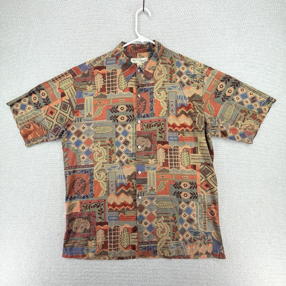 Vintage Tori Richard Honolulu Hawaiian Shirt Men L Patchwork Abstract Cotton USA